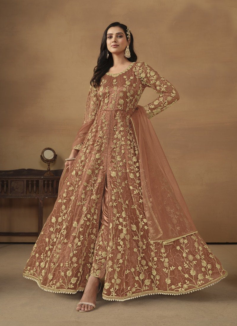 Fashion red and gold anarkali dress