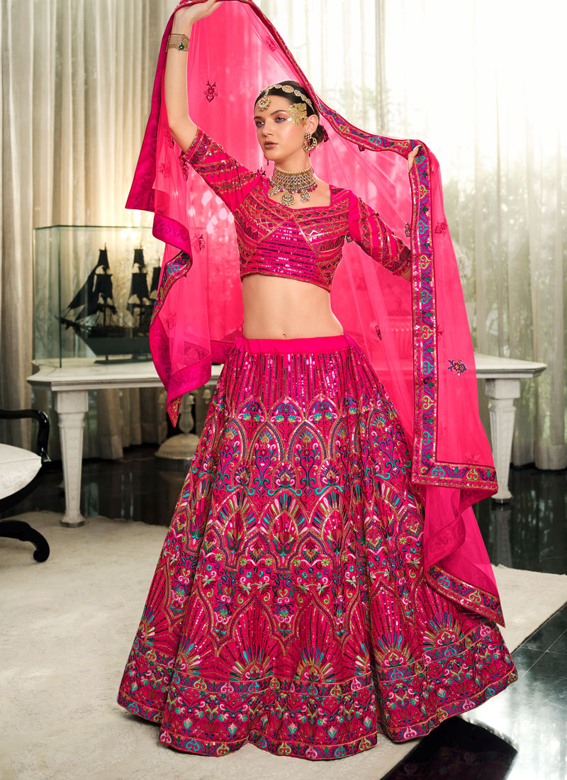 Gorgeous Pink and Maroon Silk Bridal Lehenga Choli