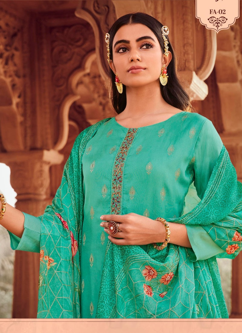 Sea Green Jacquard Straight Cut Salwar Kameez-2