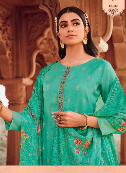 Sea Green Jacquard Straight Cut Salwar Kameez-2