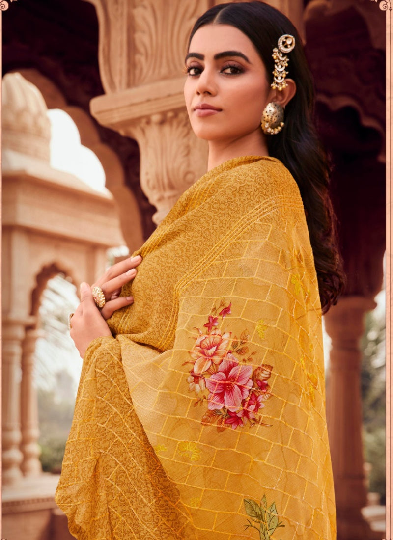 Yellow Jacquard Straight Cut Salwar Kameez-2