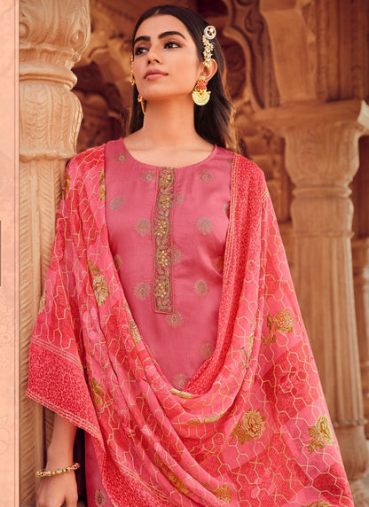 Pink Jacquard Straight Cut Salwar Kameez-2