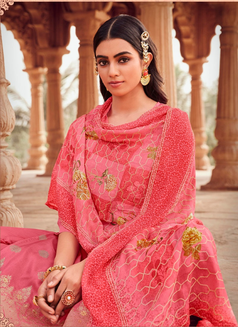 Pink Jacquard Straight Cut Salwar Kameez-2