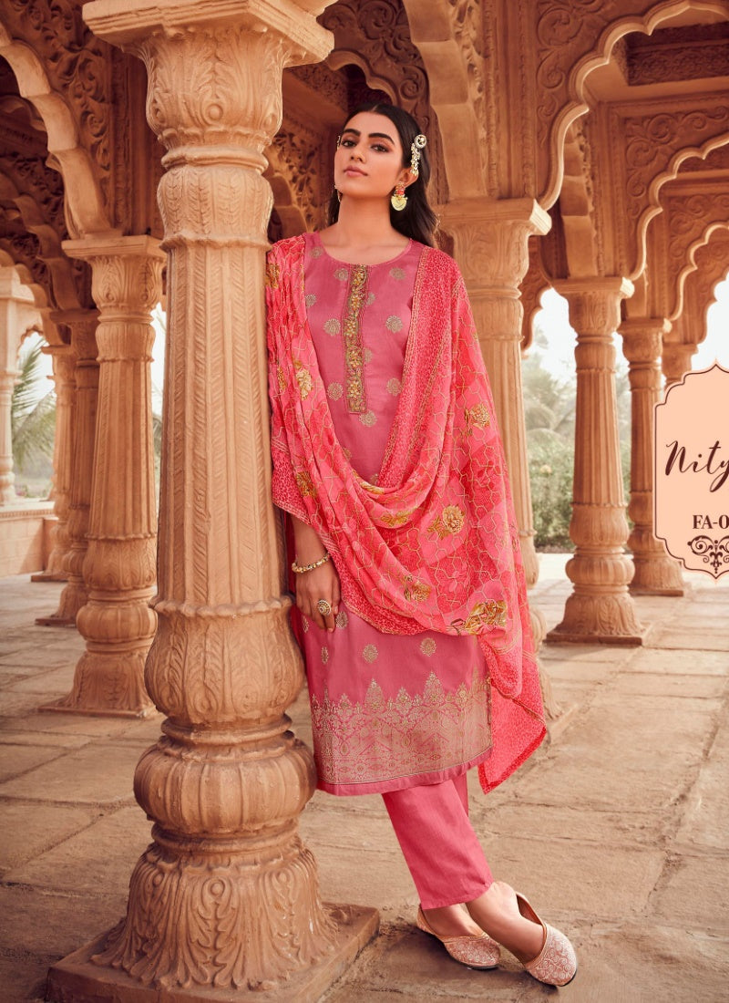 Pink Jacquard Straight Cut Salwar Kameez-2