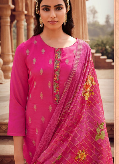 Magenta Jacquard Straight Cut Salwar Kameez-2