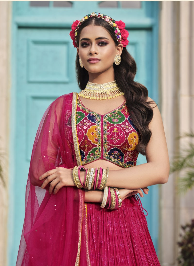 Magenta Chinon Lehenga Choli with Embroidery and Sequins Work-2