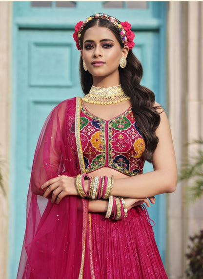 Magenta Chinon Lehenga Choli with Embroidery and Sequins Work-2