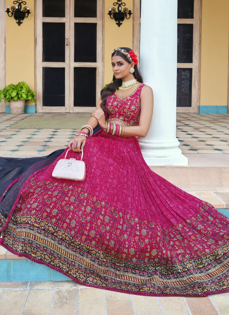 Pink Chinon Lehenga Choli with Embroidery and Sequins Work-2