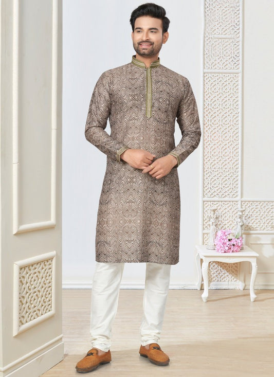 Brown Cotton Kurta Pajama With Collar Neck