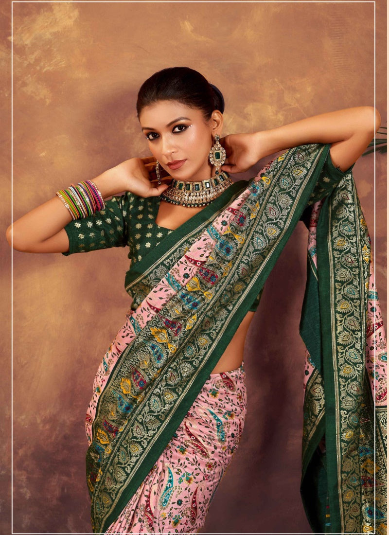 Pink Dola Silk Printed Saree-2