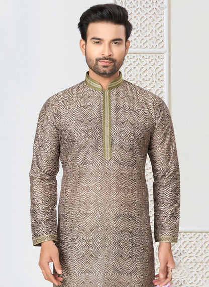 Brown Cotton Kurta Pajama With Collar Neck-2