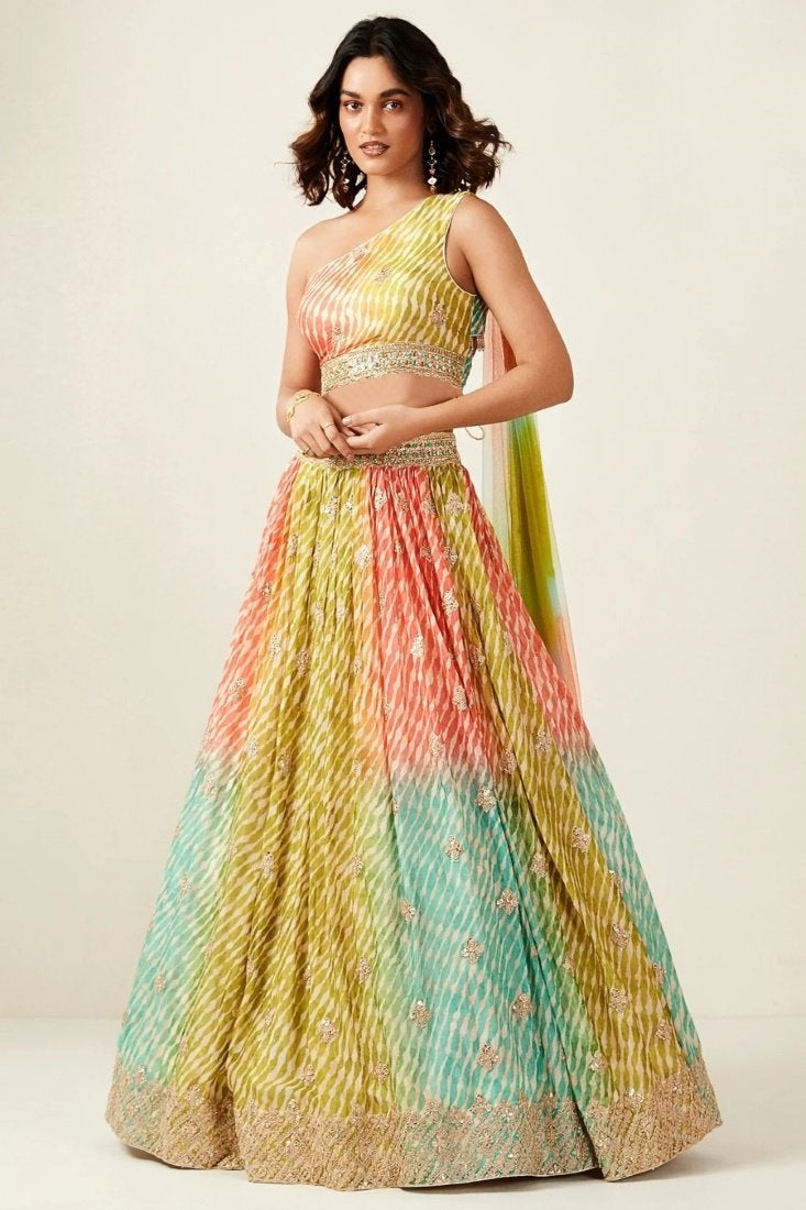 Multi Color Silk Designer Lehenga Choli With Mirror Work