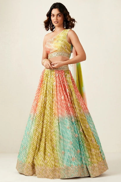 Multi Color Silk Designer Lehenga Choli With Mirror Work