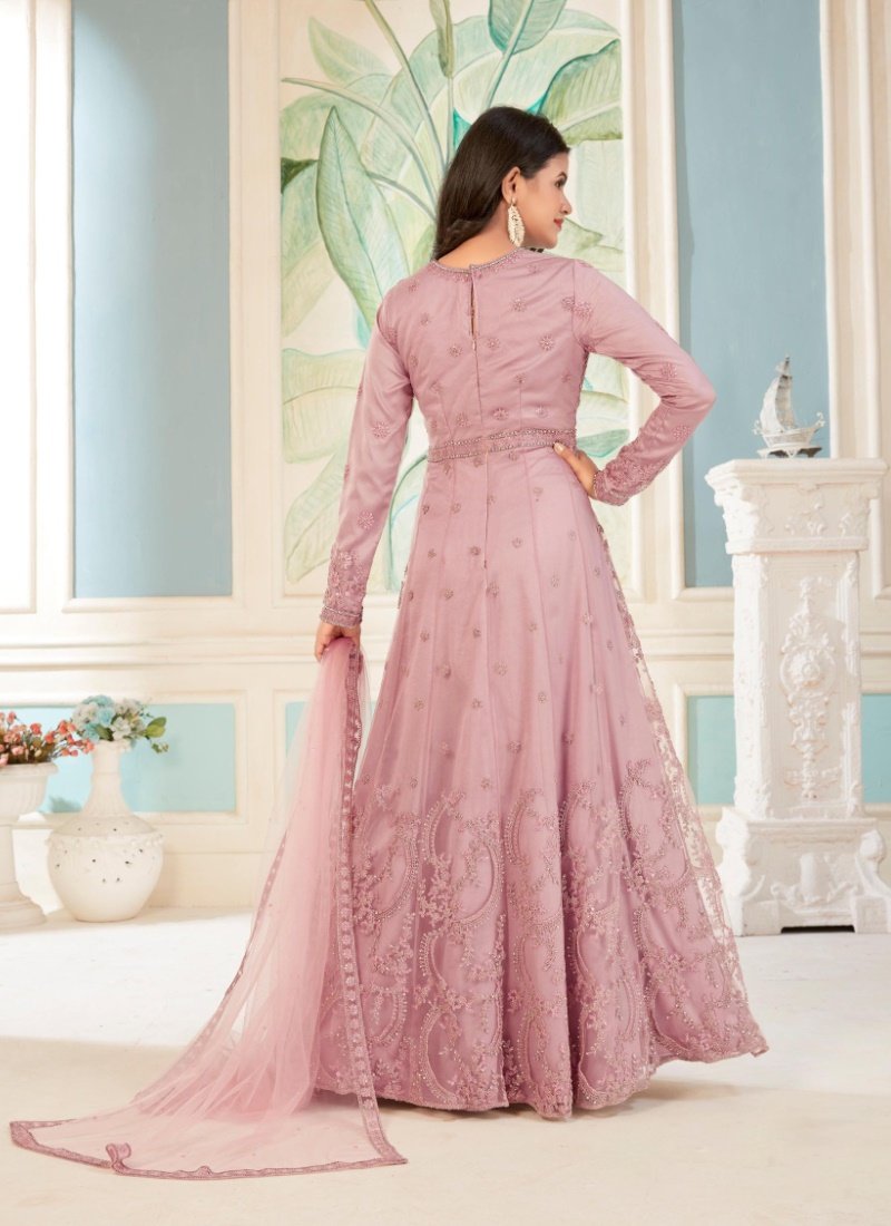 Pink Net Embroidered Anarkali Suit-2