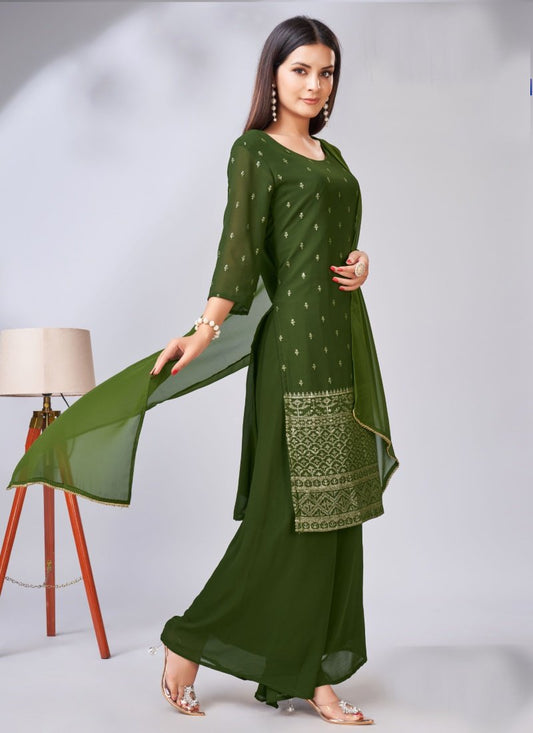 Green Georgette Embroidered Salwar Suit