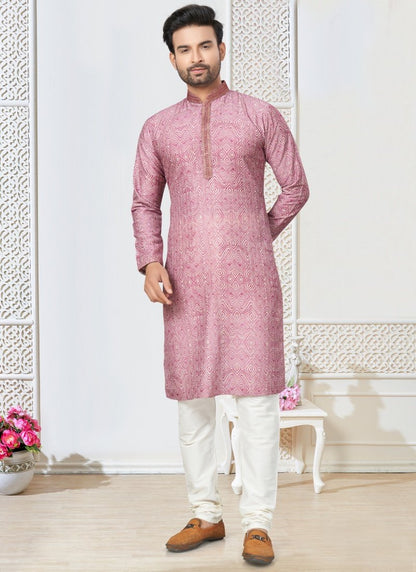 Pink Cotton Kurta Pajama With Collar Neck-2