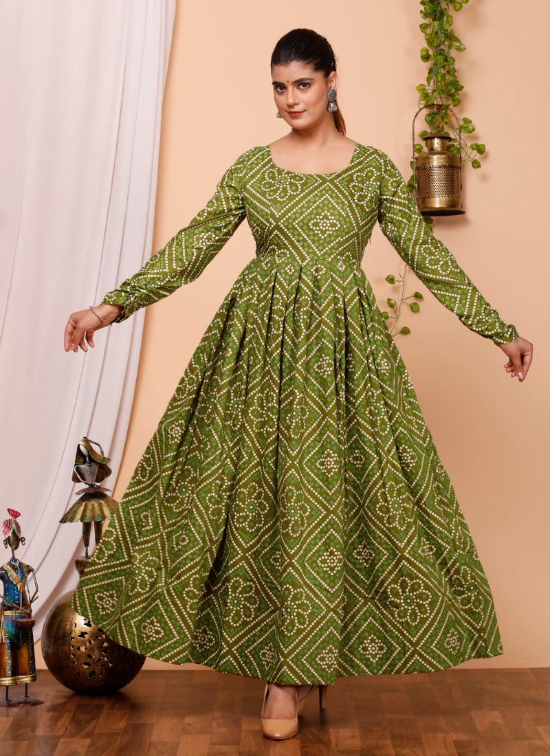 Pista Green Muslin Long Kurti