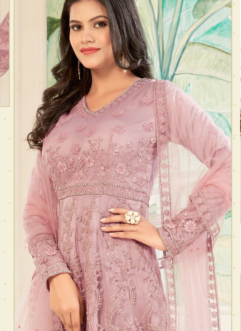 Pink Net Embroidered Anarkali Suit-2