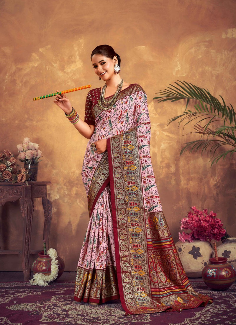 Pink Dola Silk Printed Saree