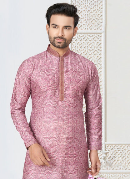 Pink Cotton Kurta Pajama With Collar Neck-2