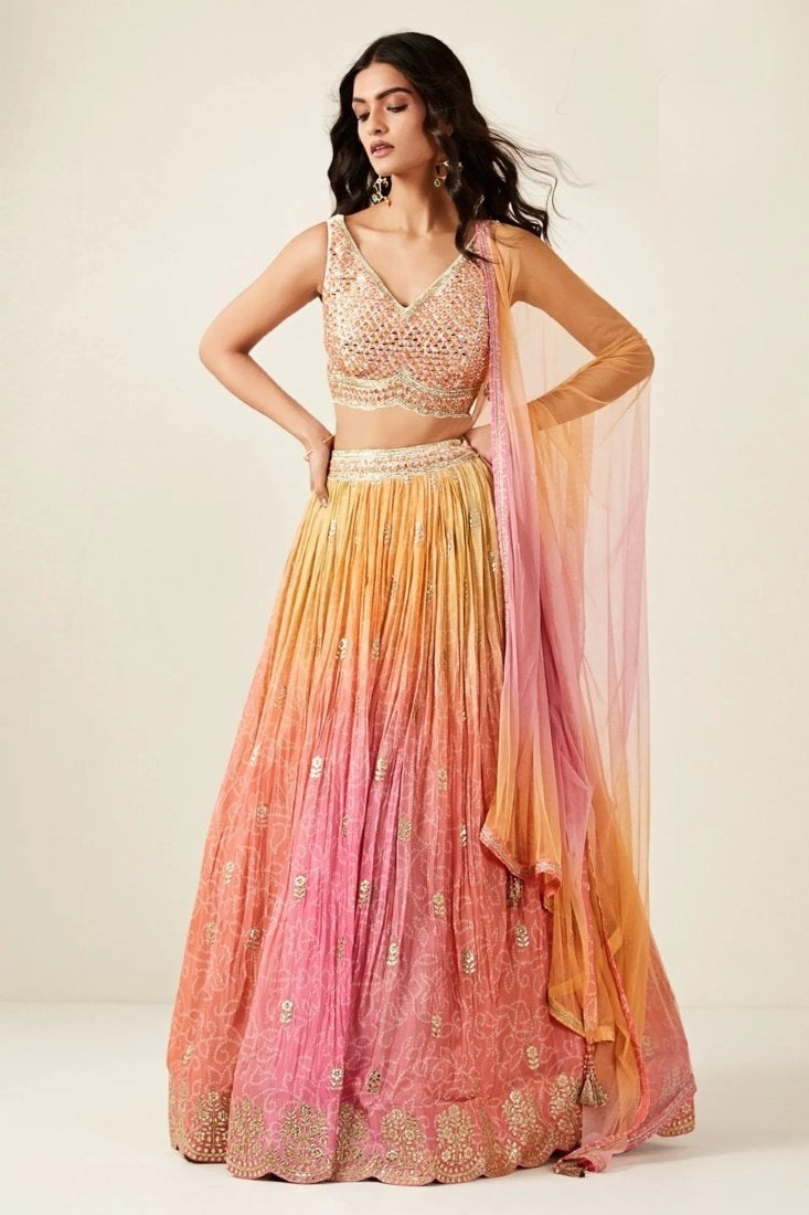 Multi Color Silk Designer Lehenga Choli With Mirror Work