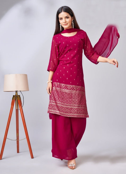 Magenta Georgette Embroidered Salwar Suit