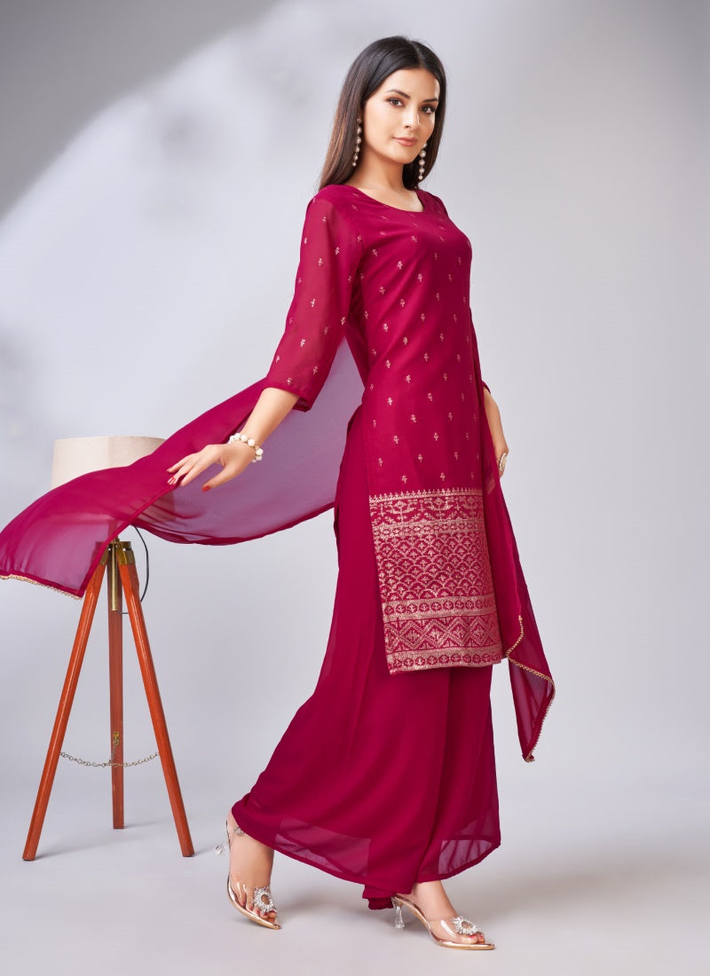 Magenta Georgette Embroidered Salwar Suit-2