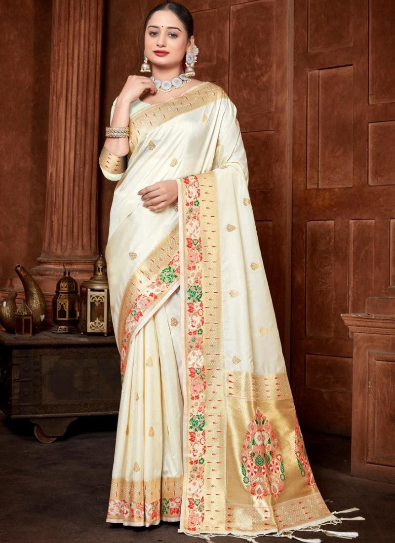 White Pure Banarasi Silk Saree