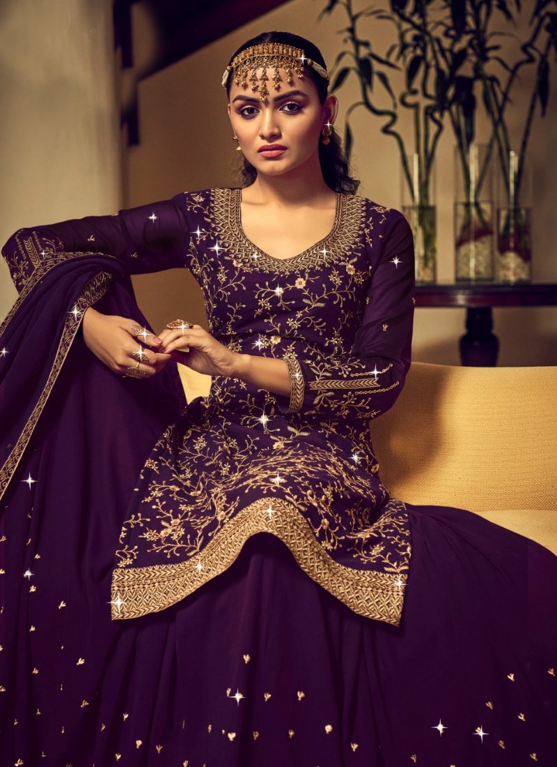 Purple Georgette Long Top Lehenga Choli-2