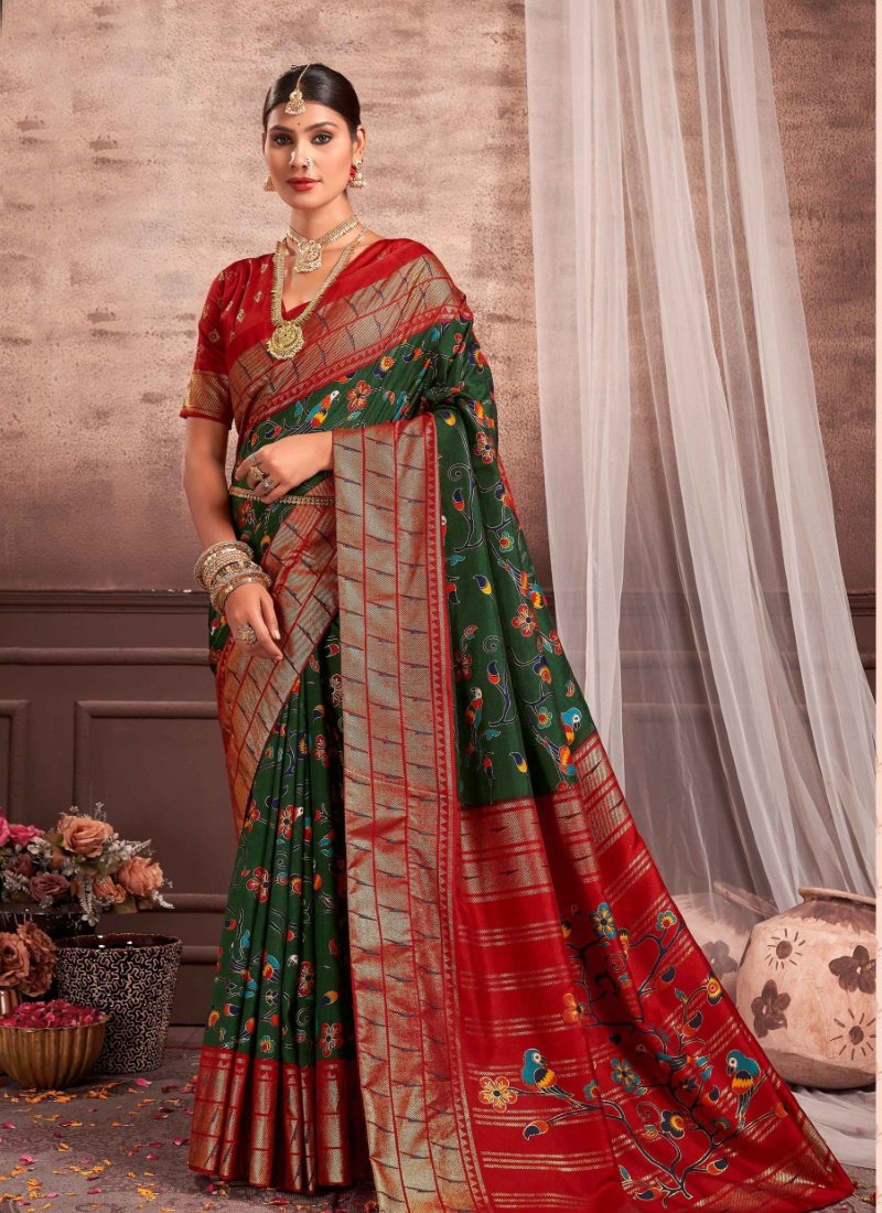 Green Dola Silk Printed Saree