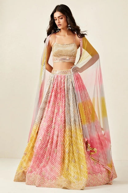 Multi Color Silk Designer Lehenga Choli With Mirror Work