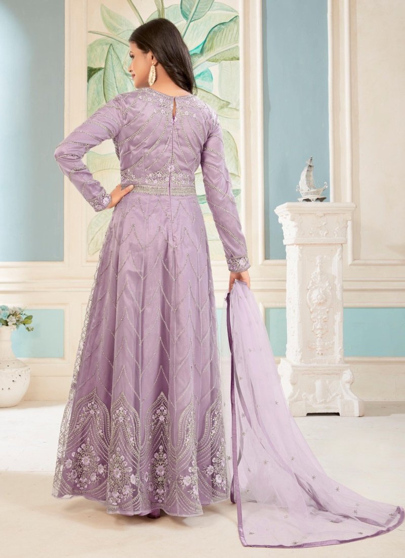 Light Purple Net Embroidered Anarkali Suit-2