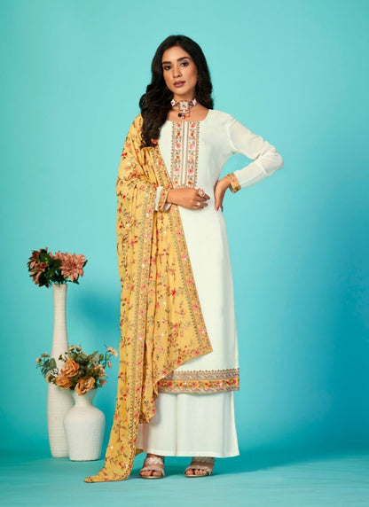 White Heavy Georgette Palazzo Suit