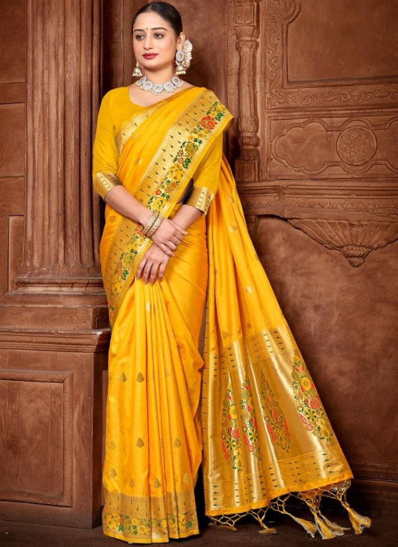 Yellow Pure Banarasi Silk Saree