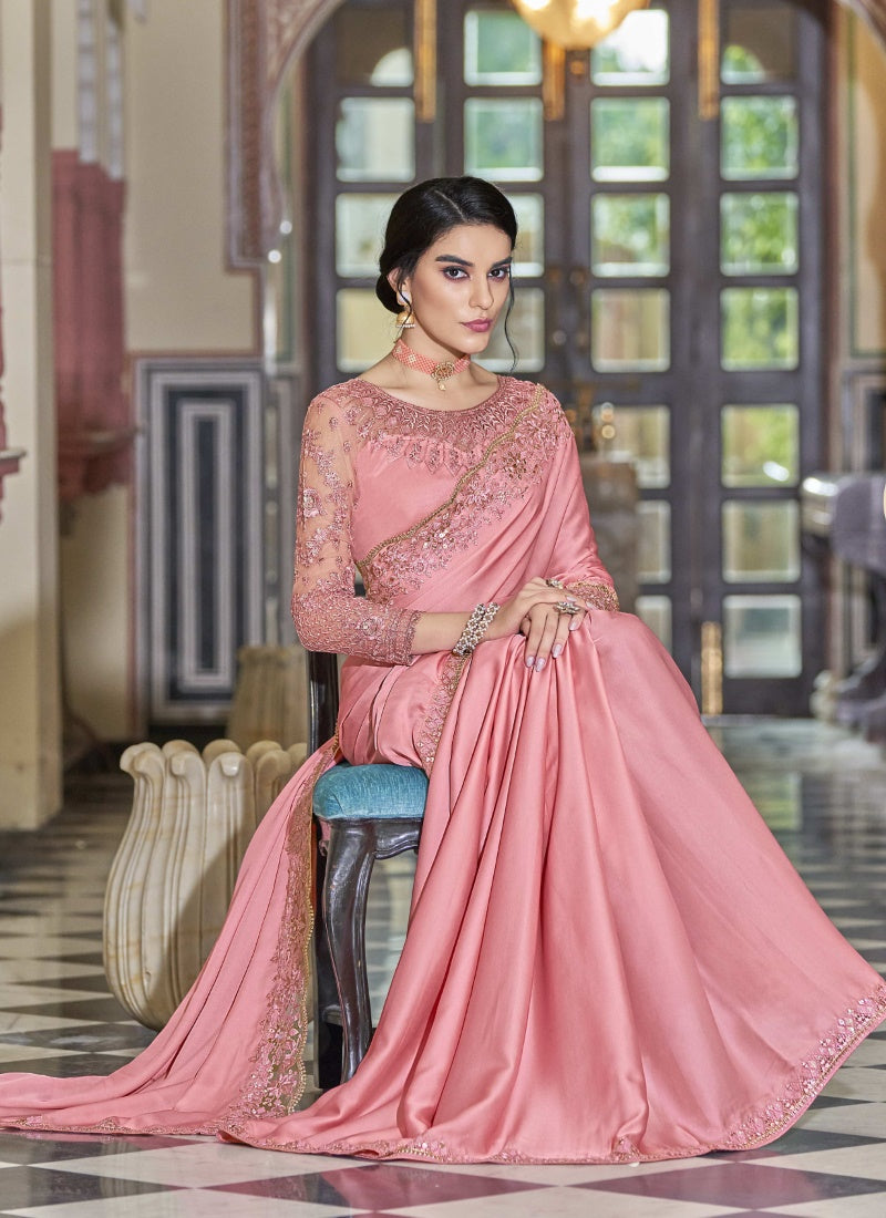 Pink Silk Party Wear Saree-2