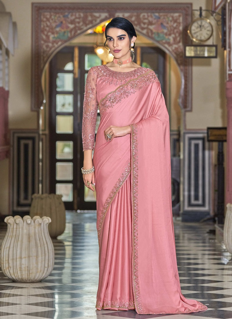 Pink Silk Party Wear Saree