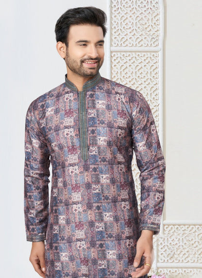 Blue Cotton Kurta Pajama With Collar Neck-2