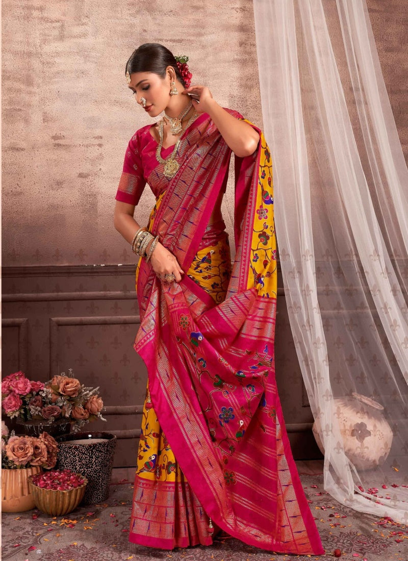 Yellow Dola Silk Printed Saree