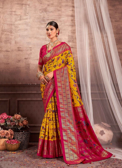 Yellow Dola Silk Printed Saree-2