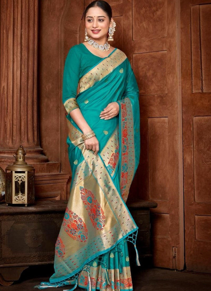 Sea Green Pure Banarasi Silk Saree