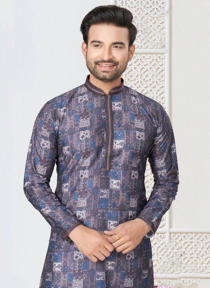 Blue Cotton Kurta Pajama With Collar Neck-2