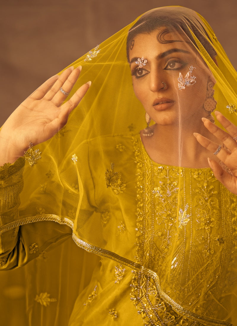 Yellow Organza Pakistani Palazzo Suit-2