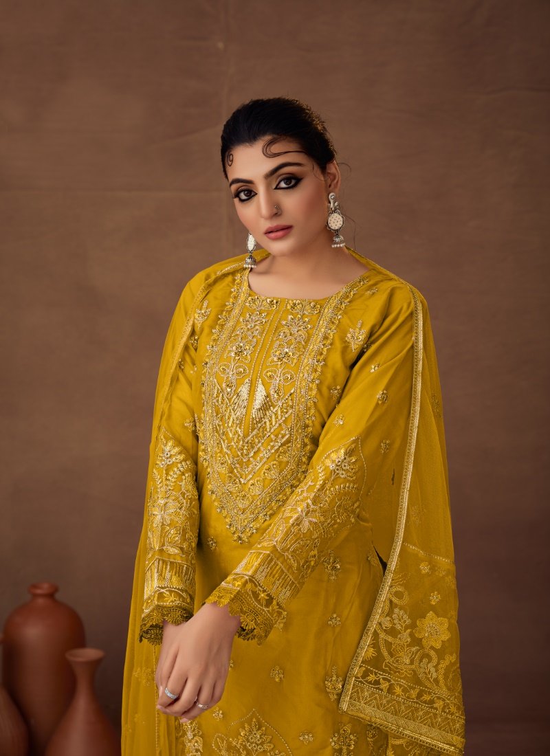 Yellow Organza Pakistani Palazzo Suit-2