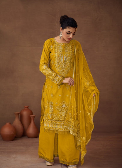 Yellow Organza Pakistani Palazzo Suit