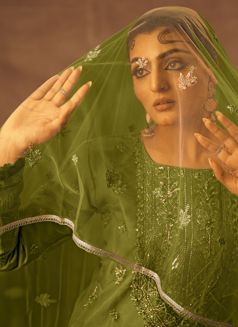 Green Organza Pakistani Palazzo Suit-2