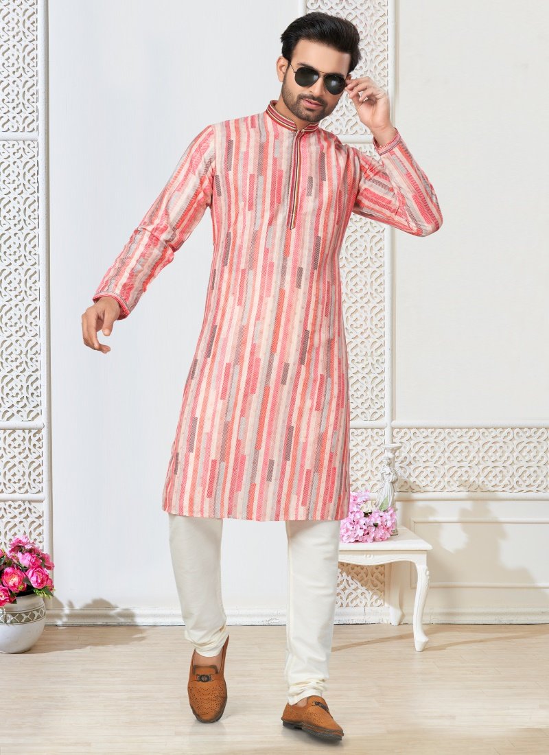 Pink Cotton Kurta Pajama With Collar Neck-2