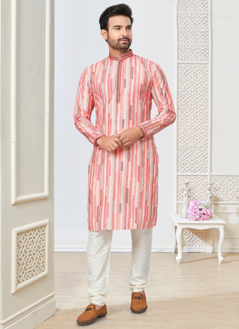 Pink Cotton Kurta Pajama With Collar Neck