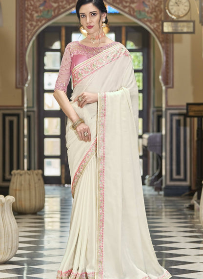 Off White Silk Party Wear Saree