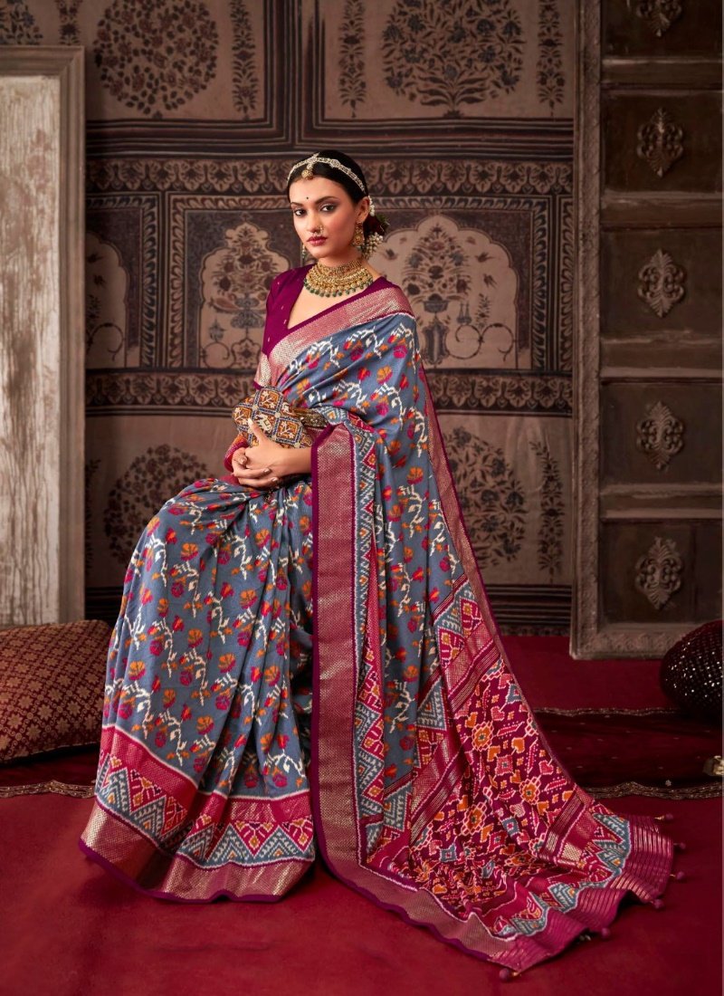 Gray Tusser Silk Saree-2