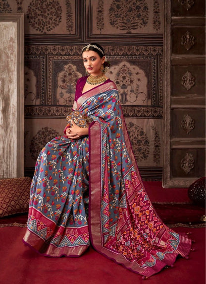 Gray Tusser Silk Saree-2